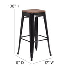 30 High Backless Metal Barstool with Square Wood Seat