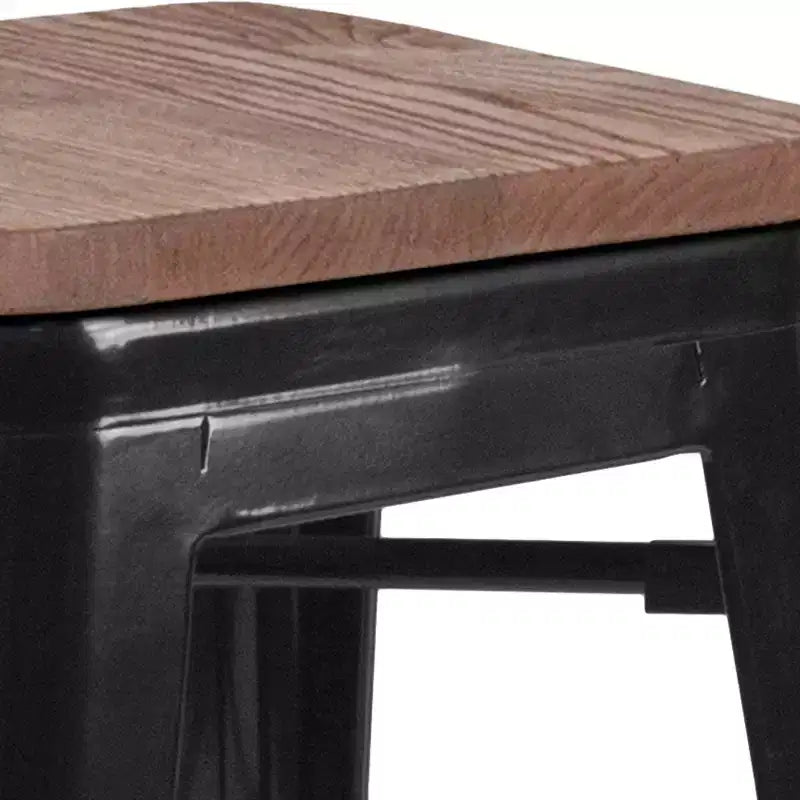 30 High Backless Metal Barstool with Square Wood Seat