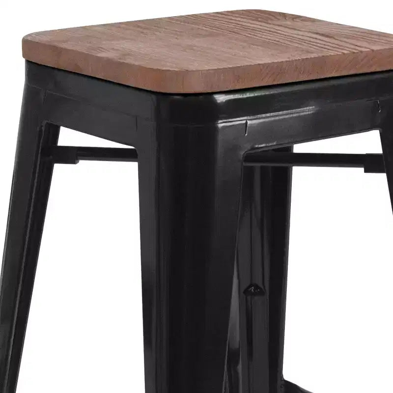 30 High Backless Metal Barstool with Square Wood Seat
