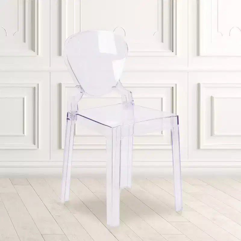 Chaise Ghost avec dossier en forme de larme en cristal transparent