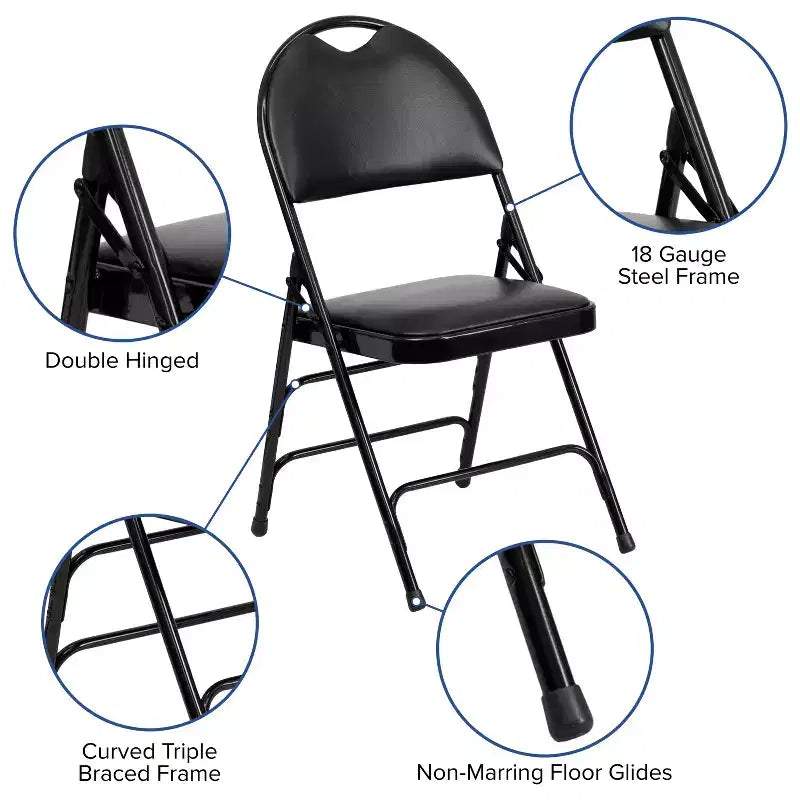 Extra Large Ultra-Premium Triple Braced Metal Folding Chair with Easy-Carry Handle
