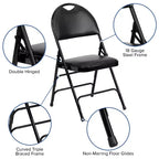 Extra Large Ultra-Premium Triple Braced Metal Folding Chair with Easy-Carry Handle