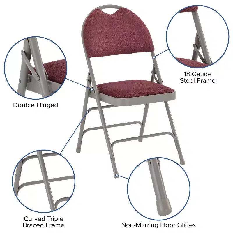 Extra Large Ultra-Premium Triple Braced Metal Folding Chair with Easy-Carry Handle