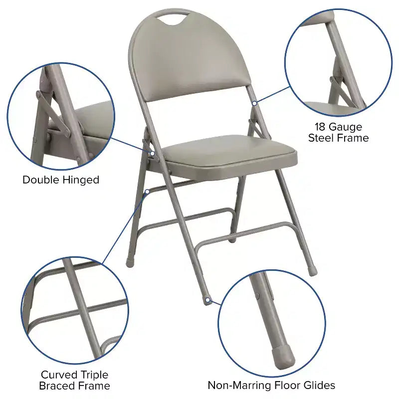Extra Large Ultra-Premium Triple Braced Metal Folding Chair with Easy-Carry Handle