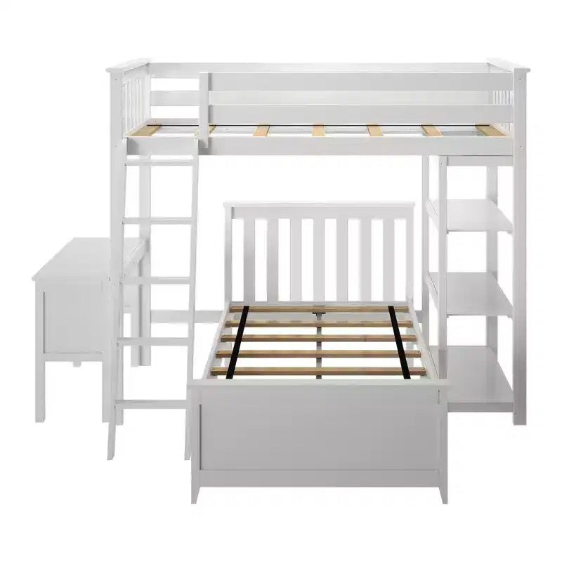 L-Shaped Twin over Twin Bunk Bed with Bookcase and Desk