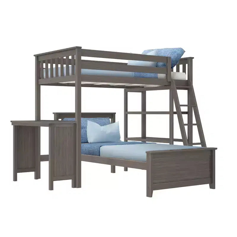 L-Shaped Twin over Twin Bunk Bed with Bookcase and Desk