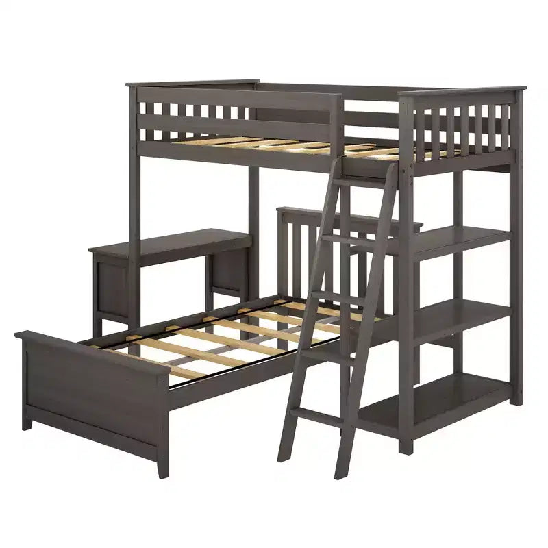 L-Shaped Twin over Twin Bunk Bed with Bookcase and Desk