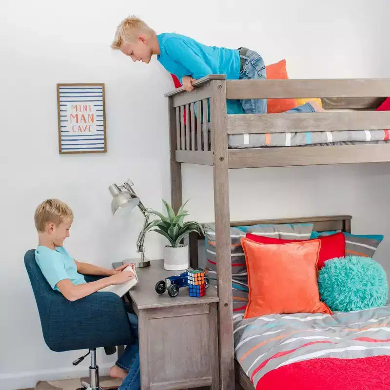 L-Shaped Twin over Twin Bunk Bed with Bookcase and Desk