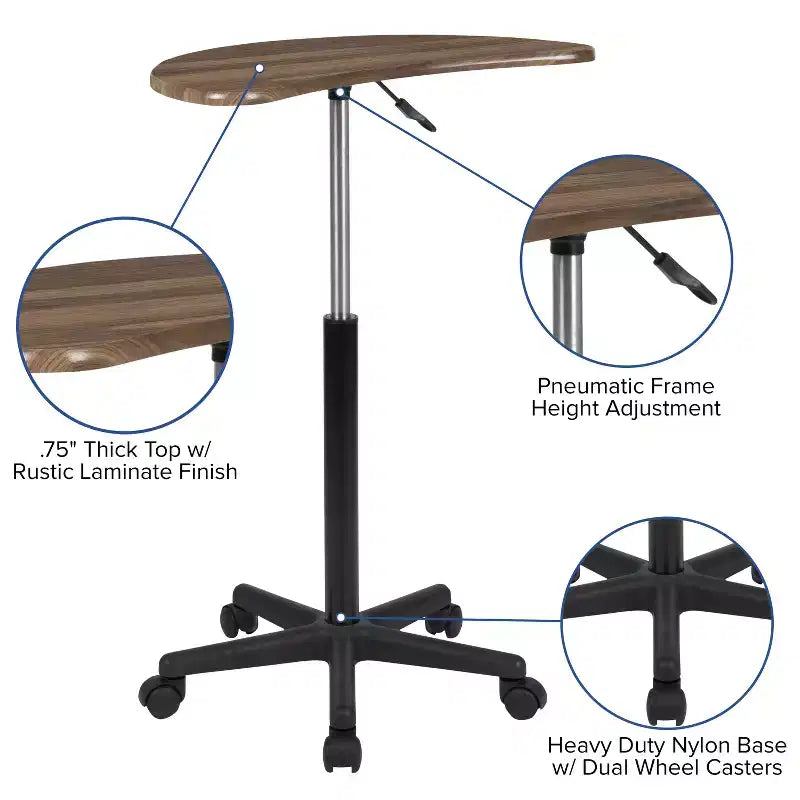 Sit to Stand Mobile Laptop Computer Desk - Portable Rolling Standing Desk