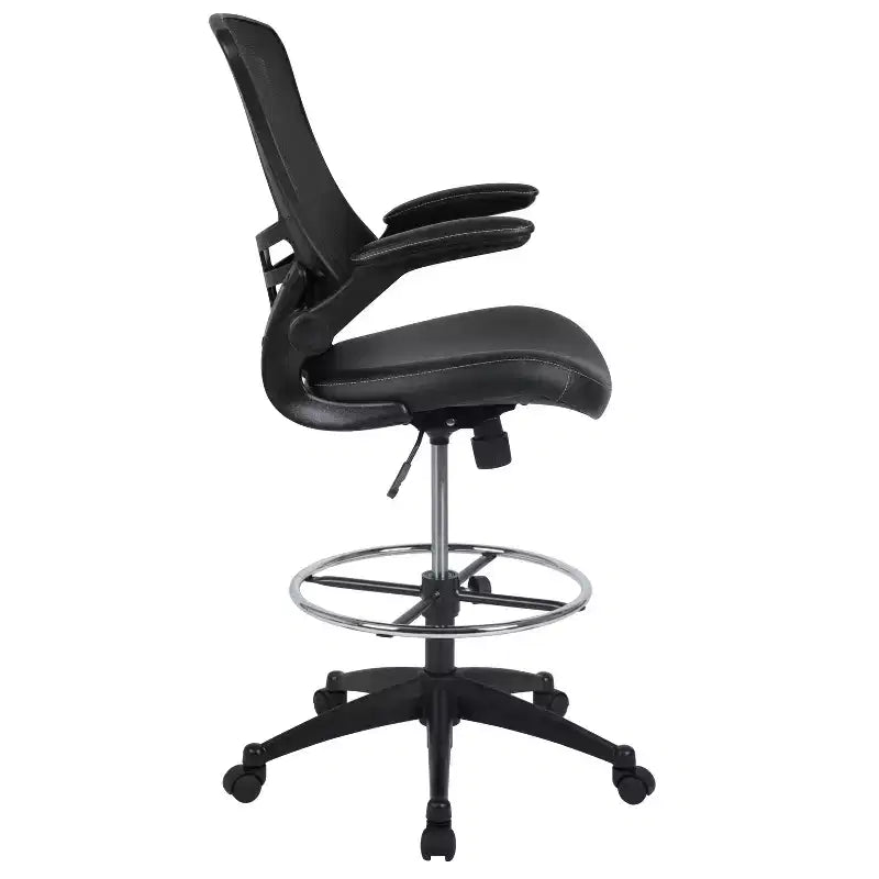 Mid-Back Mesh Ergonomic Drafting Chair with Foot Ring and Flip-Up Arms