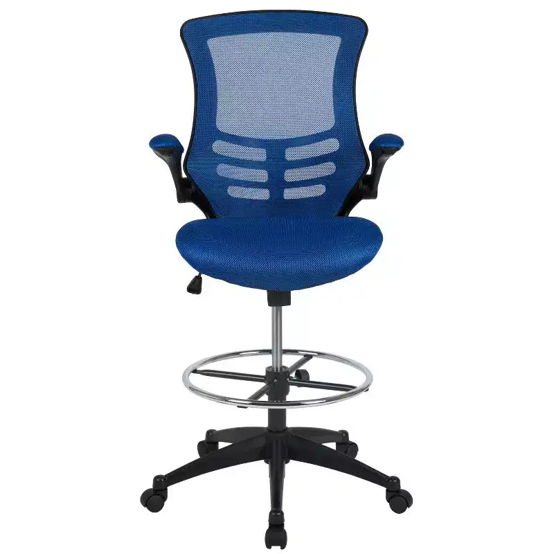 Mid-Back Mesh Ergonomic Drafting Chair with Foot Ring and Flip-Up Arms
