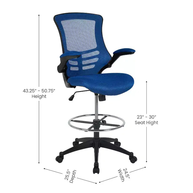Mid-Back Mesh Ergonomic Drafting Chair with Foot Ring and Flip-Up Arms