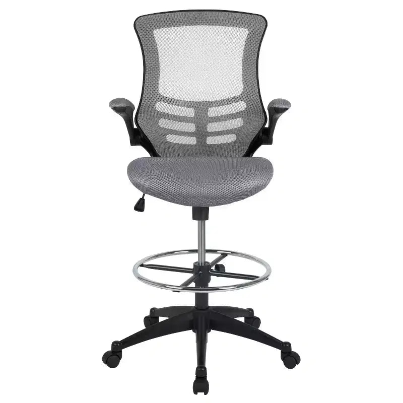 Mid-Back Mesh Ergonomic Drafting Chair with Foot Ring and Flip-Up Arms