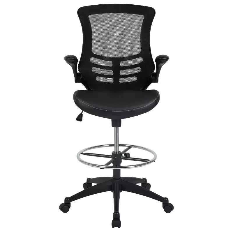 Mid-Back Mesh Ergonomic Drafting Chair with Foot Ring and Flip-Up Arms