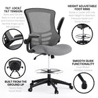 Mid-Back Mesh Ergonomic Drafting Chair with Foot Ring and Flip-Up Arms