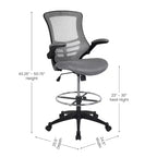 Mid-Back Mesh Ergonomic Drafting Chair with Foot Ring and Flip-Up Arms