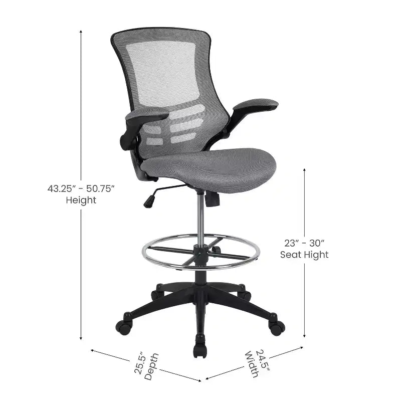 Mid-Back Mesh Ergonomic Drafting Chair with Foot Ring and Flip-Up Arms