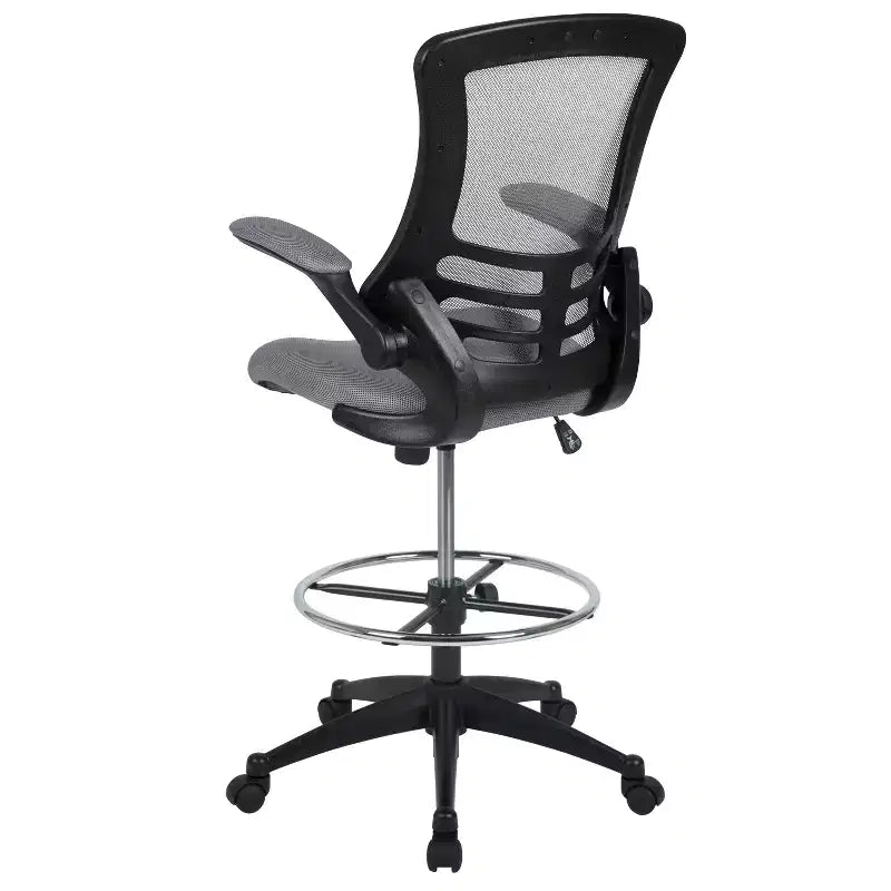 Mid-Back Mesh Ergonomic Drafting Chair with Foot Ring and Flip-Up Arms