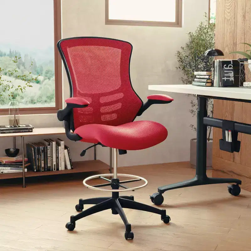 Mid-Back Mesh Ergonomic Drafting Chair with Foot Ring and Flip-Up Arms