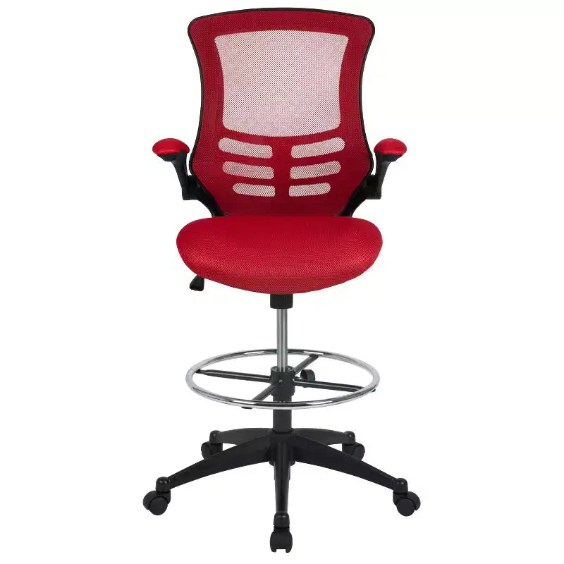 Mid-Back Mesh Ergonomic Drafting Chair with Foot Ring and Flip-Up Arms