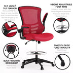 Mid-Back Mesh Ergonomic Drafting Chair with Foot Ring and Flip-Up Arms