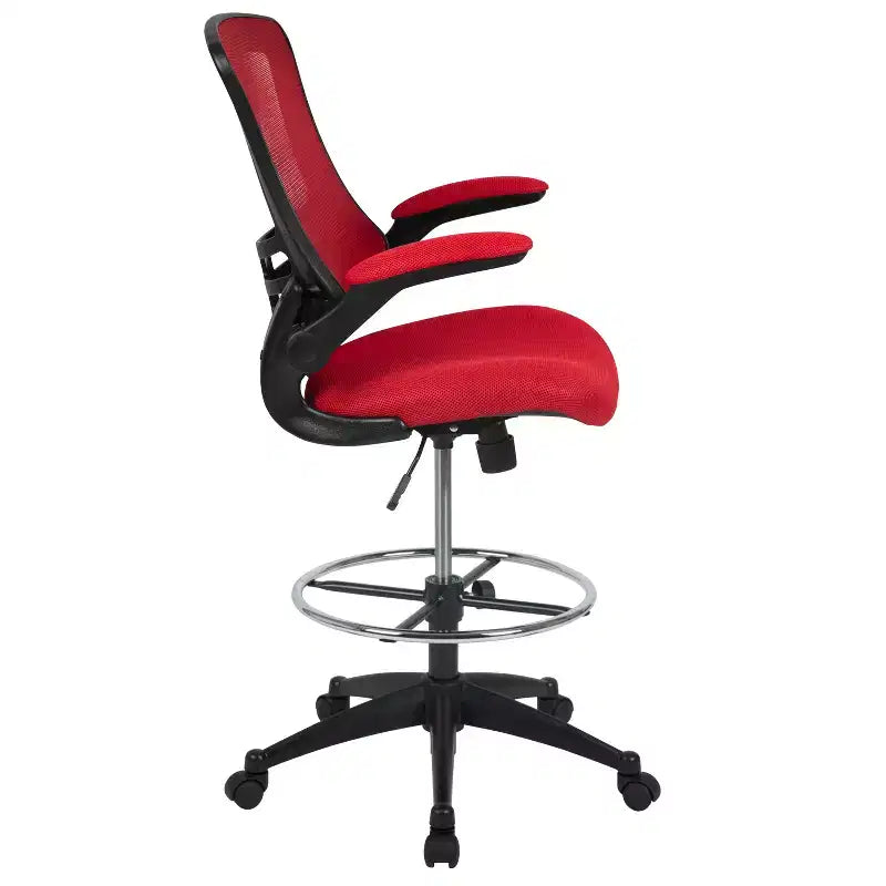 Mid-Back Mesh Ergonomic Drafting Chair with Foot Ring and Flip-Up Arms