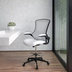 Mid-Back Mesh Ergonomic Drafting Chair with Foot Ring and Flip-Up Arms