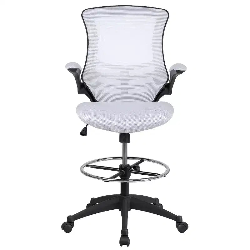 Mid-Back Mesh Ergonomic Drafting Chair with Foot Ring and Flip-Up Arms