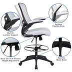 Mid-Back Mesh Ergonomic Drafting Chair with Foot Ring and Flip-Up Arms