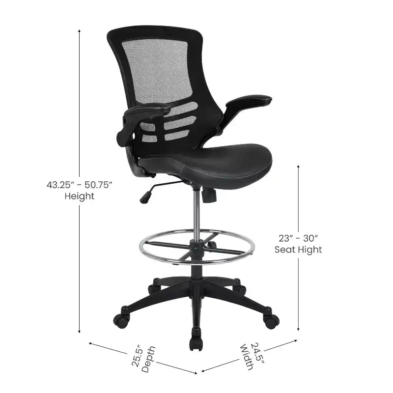 Mid-Back Mesh Ergonomic Drafting Chair with Foot Ring and Flip-Up Arms