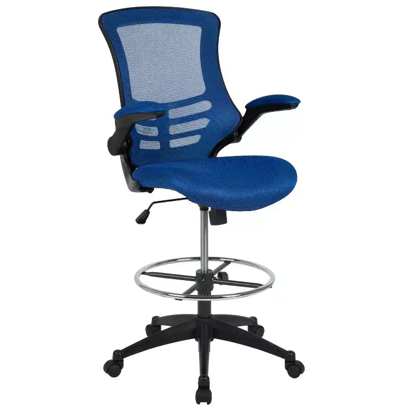 Mid-Back Mesh Ergonomic Drafting Chair with Foot Ring and Flip-Up Arms