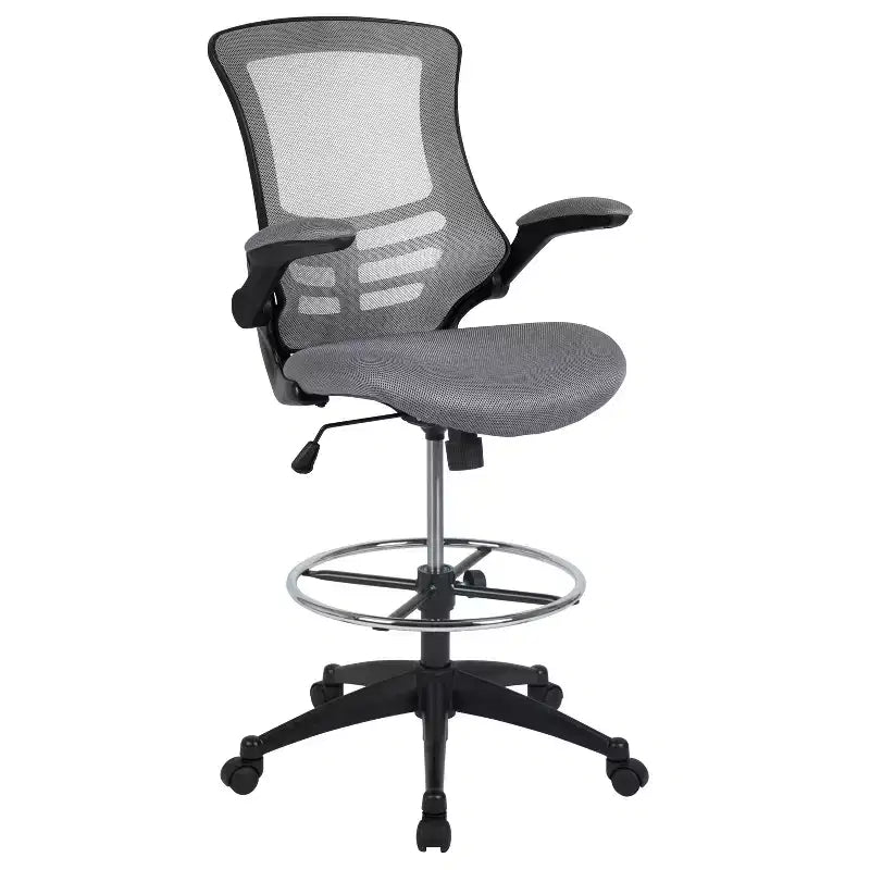 Mid-Back Mesh Ergonomic Drafting Chair with Foot Ring and Flip-Up Arms