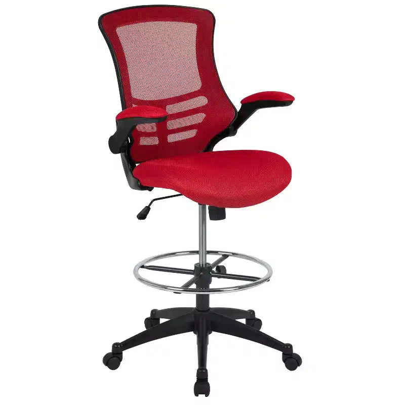Mid-Back Mesh Ergonomic Drafting Chair with Foot Ring and Flip-Up Arms