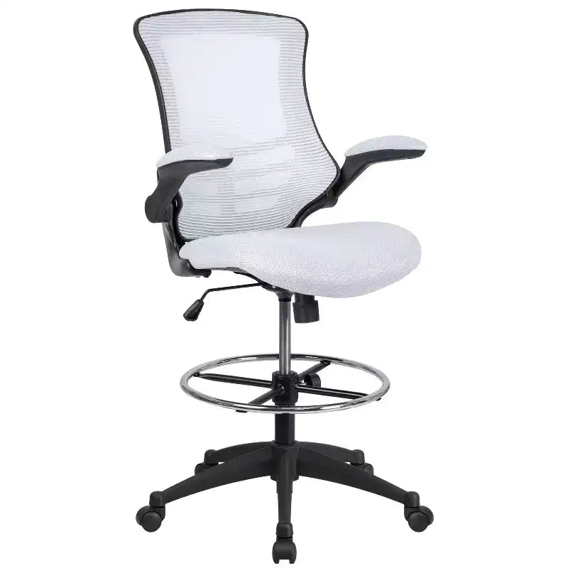 Mid-Back Mesh Ergonomic Drafting Chair with Foot Ring and Flip-Up Arms