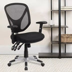 Mid-Back Black Mesh Multifunction Swivel Ergonomic Task Office Chair - Arms