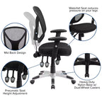 Mid-Back Black Mesh Multifunction Swivel Ergonomic Task Office Chair - Arms