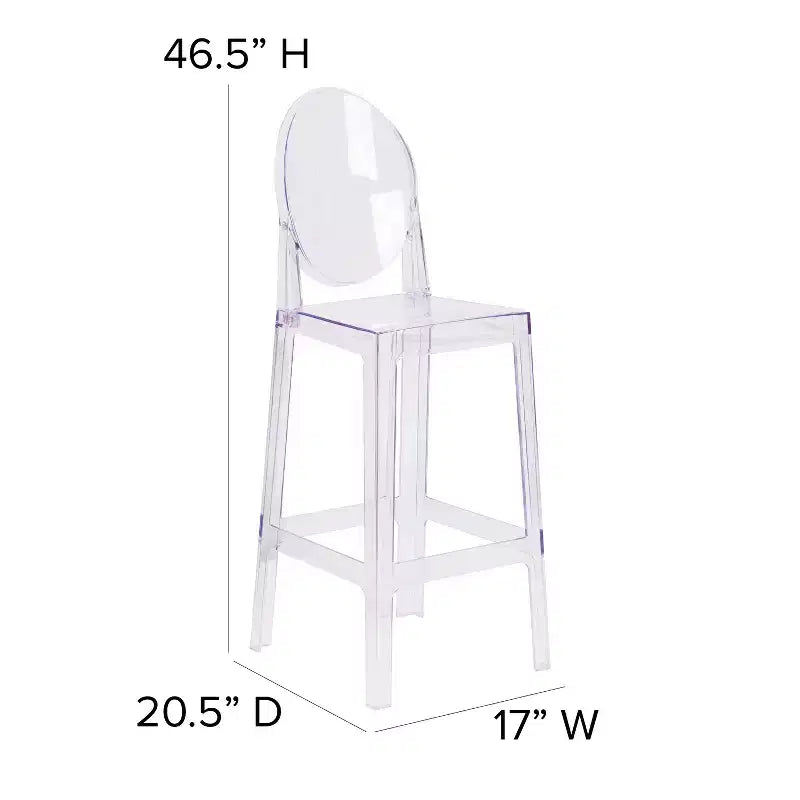 Taburete de bar Ghost con respaldo ovalado en cristal transparente