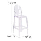 Taburete de bar Ghost con respaldo ovalado en cristal transparente