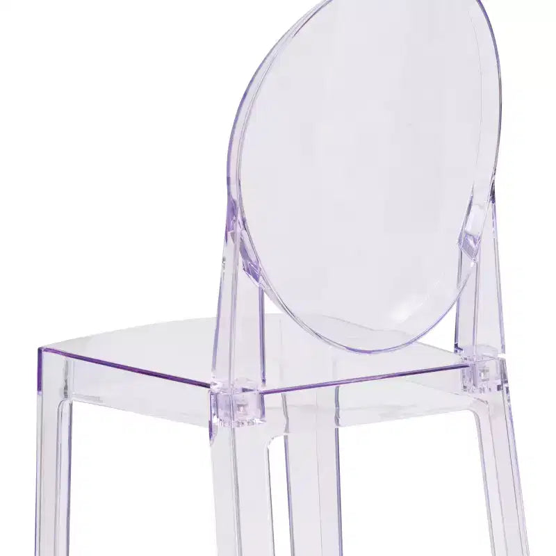 Taburete de bar Ghost con respaldo ovalado en cristal transparente