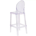 Taburete de bar Ghost con respaldo ovalado en cristal transparente