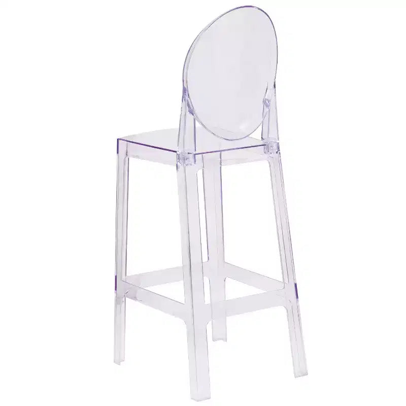 Taburete de bar Ghost con respaldo ovalado en cristal transparente