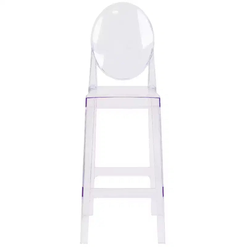 Taburete de bar Ghost con respaldo ovalado en cristal transparente