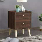 Nightstand 2-Drawer Beside End Side Table w/Rubber Legs