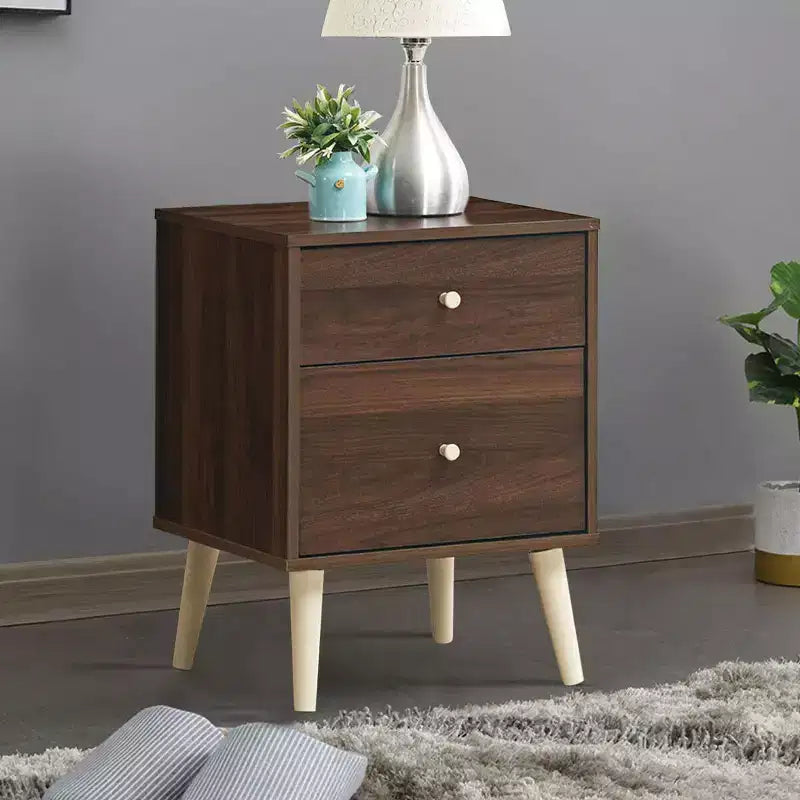Nightstand 2-Drawer Beside End Side Table w/Rubber Legs
