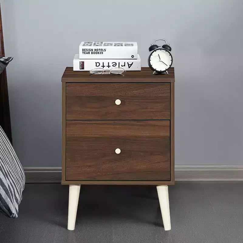 Nightstand 2-Drawer Beside End Side Table w/Rubber Legs