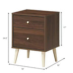 Nightstand 2-Drawer Beside End Side Table w/Rubber Legs