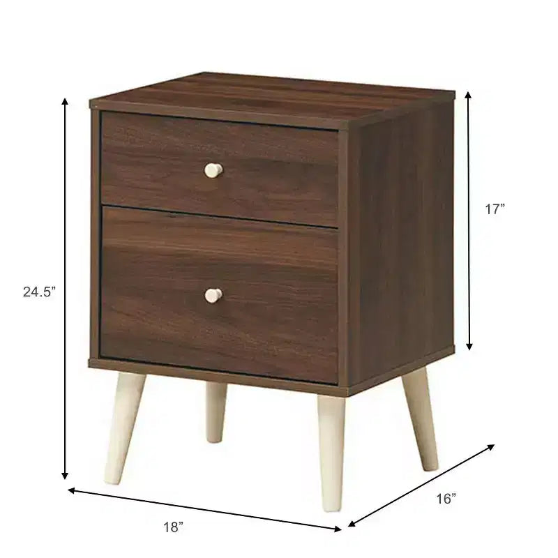Nightstand 2-Drawer Beside End Side Table w/Rubber Legs
