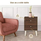 Nightstand 2-Drawer Beside End Side Table w/Rubber Legs