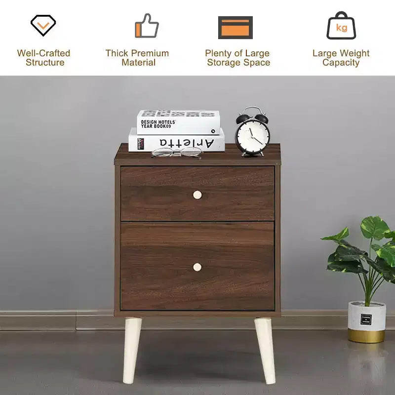 Nightstand 2-Drawer Beside End Side Table w/Rubber Legs