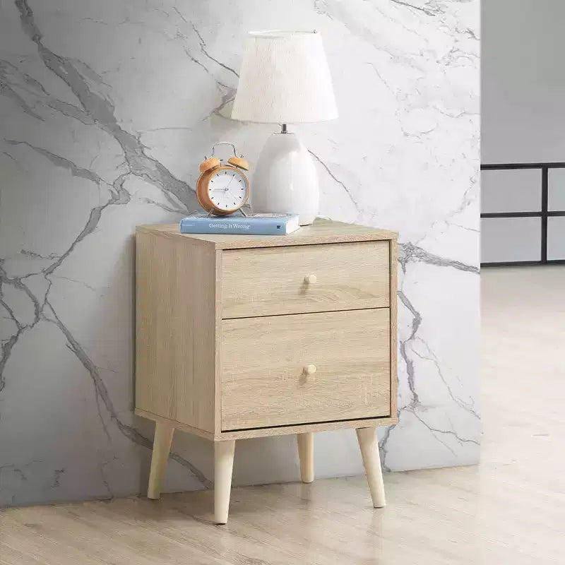 Nightstand 2-Drawer Beside End Side Table w/Rubber Legs